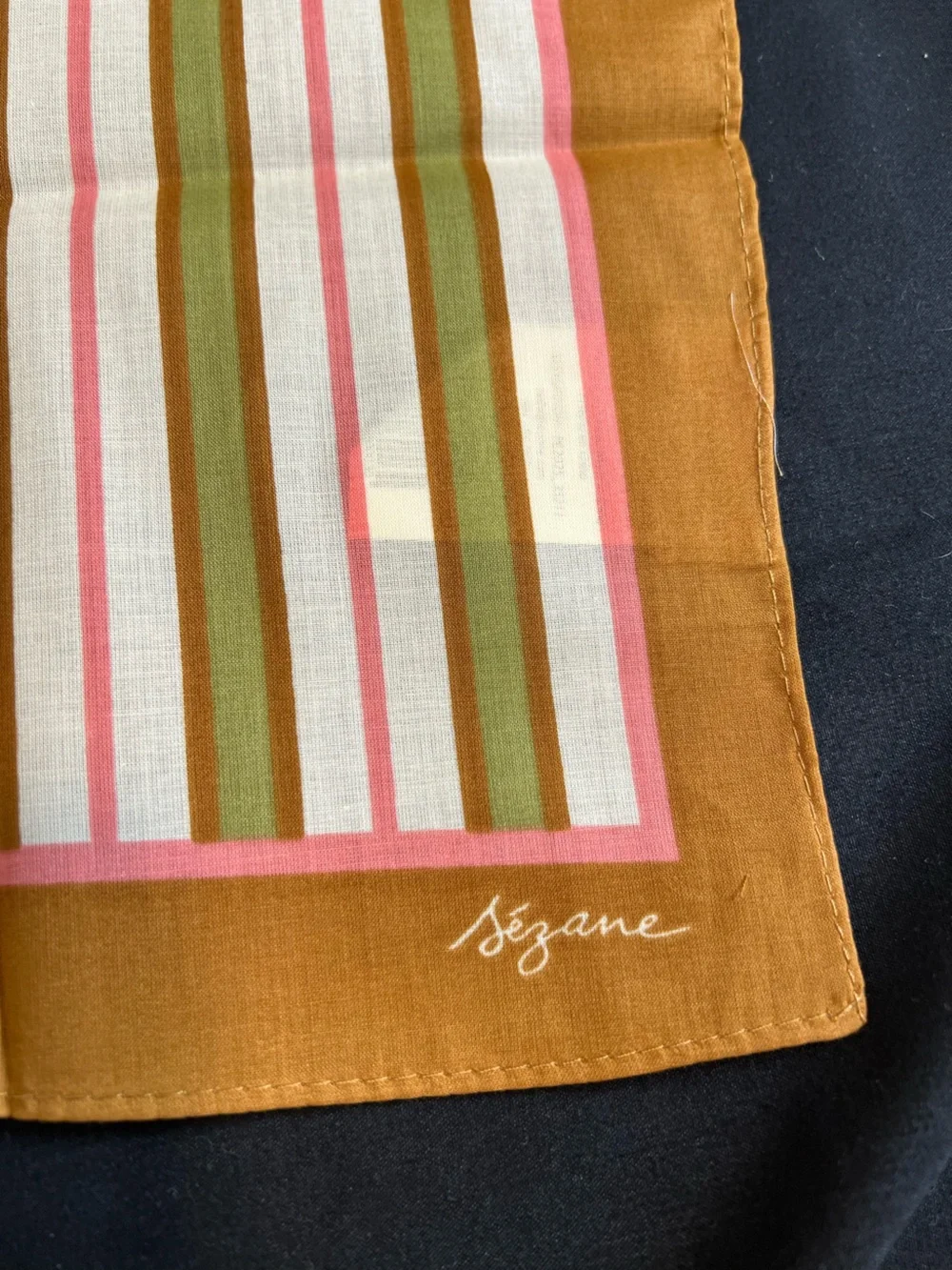Sezane Striped Cotton Scarf in Ochre Brown, Olive, Pink & Cream stripes (BNWT)